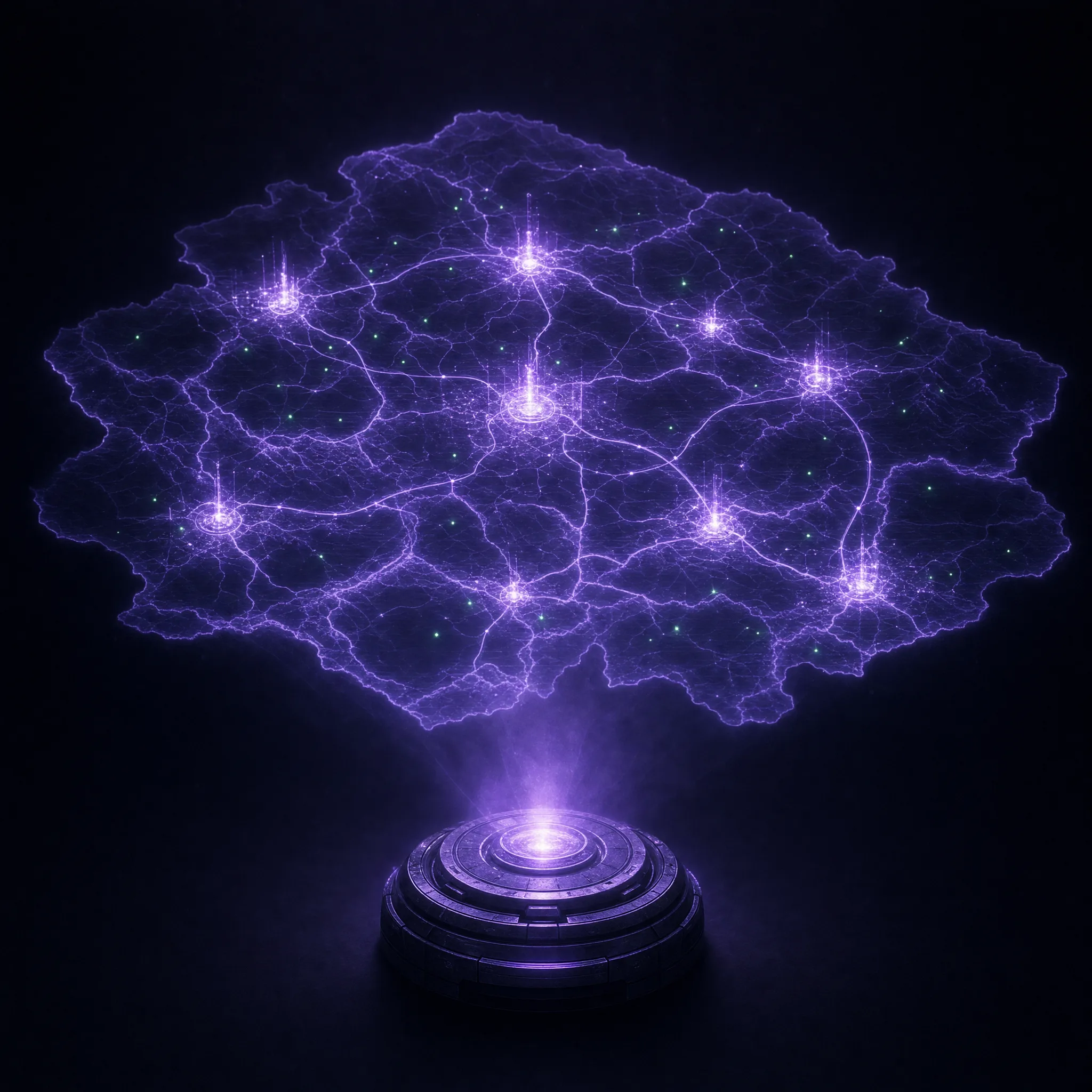 Holograma violeta de mapa em escala regional