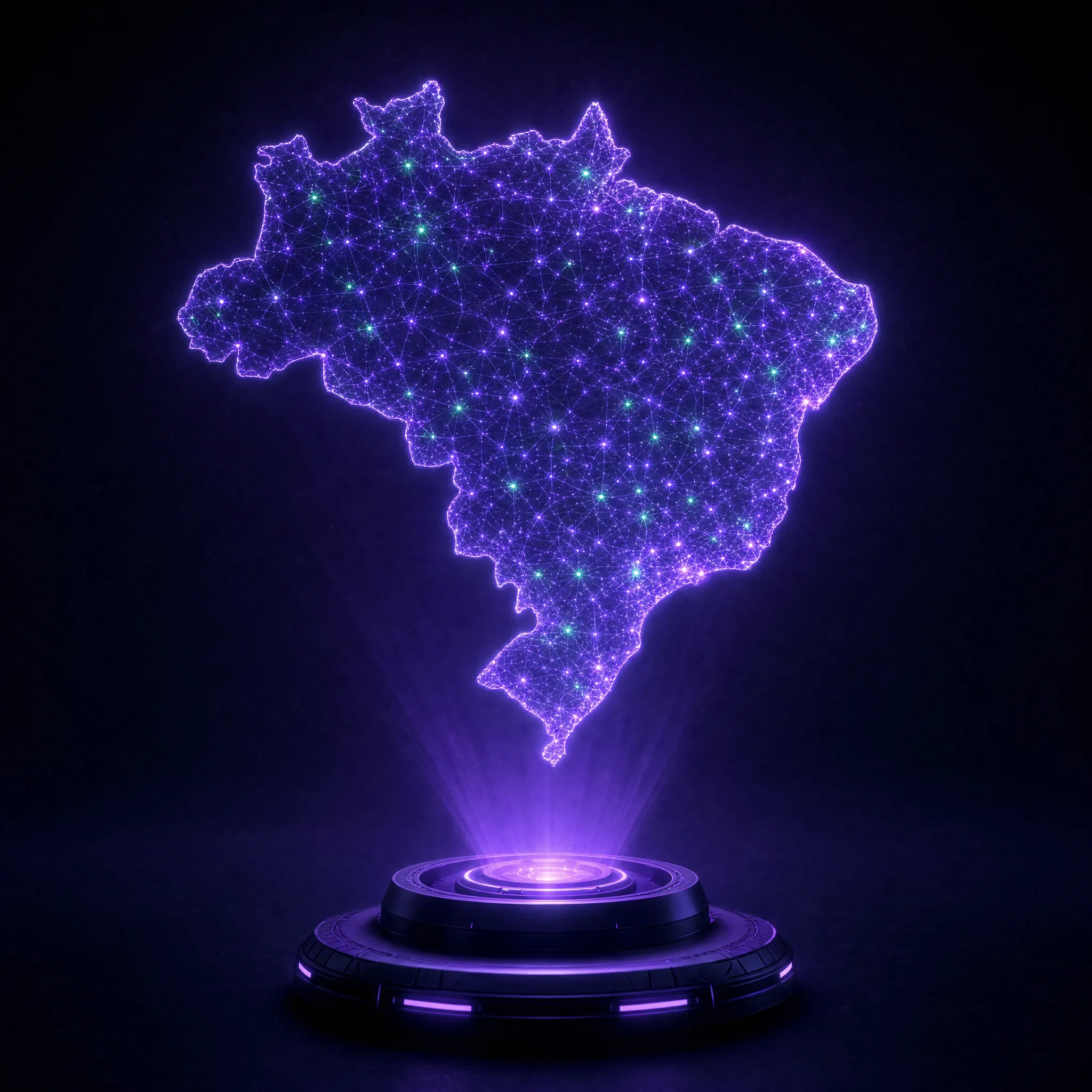 Holograma violeta do mapa do Brasil inteiro