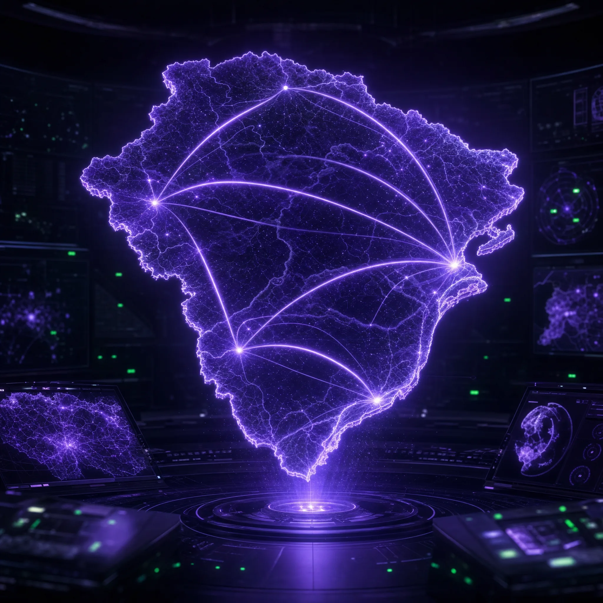 Holograma violeta de mapa em escala de um estado inteiro