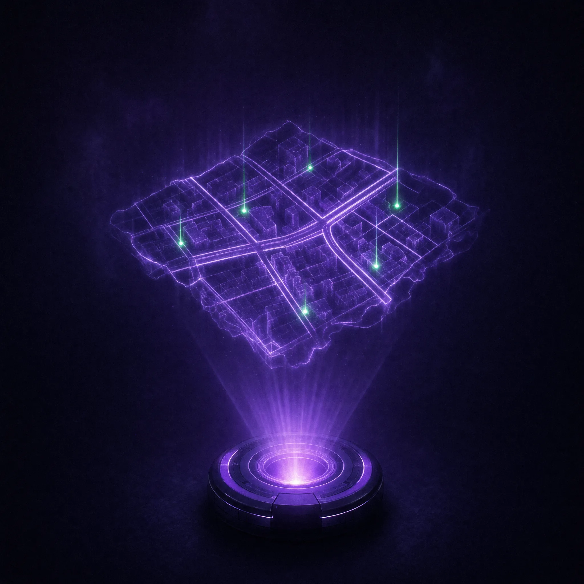Holograma violeta de mapa em escala de bairro